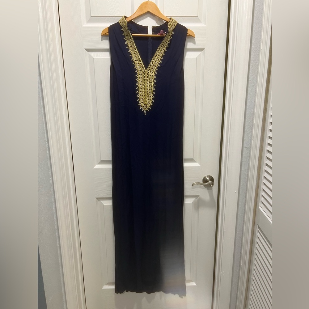 Lilly Pulitzer Jane Maxi Dress Navy Blue and Gold Size 6